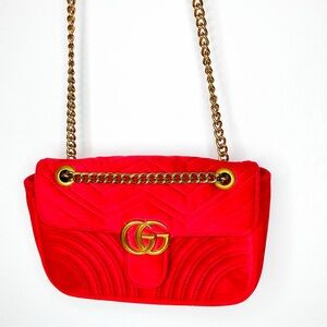 Red Quilted Velvet Chain Shoulder Bag Gold Hardware Glam Purse